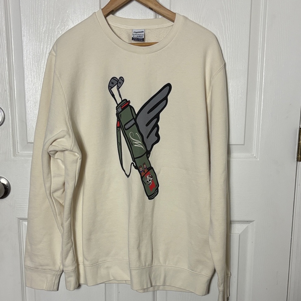 DEVEREUX Golf X Michelob Ultra Cream Graphic Men’s Sweatshirt Size XL Skull Golf